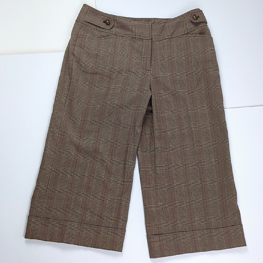 WORTH Women's Brown Plaid Capri Short Wide Leg Trousers